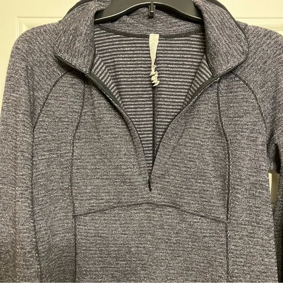 Lululemon Athletica Charcoal Gray/Black Quarter Zip Pullover Fold Over Hands 12 - Picture 7 of 12